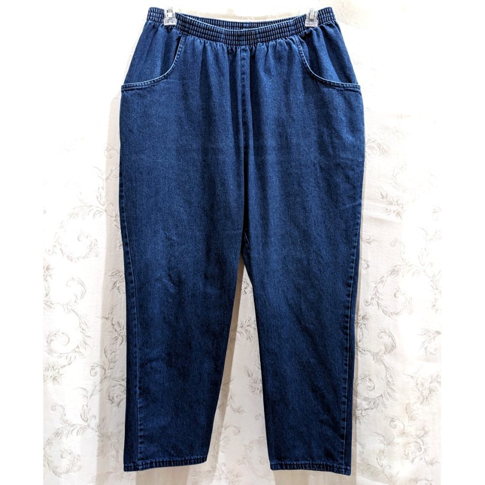 Vintage 90s High Waist Dark Wash Pull On Jeans 20 Relaxed Fit Comfy High Rise